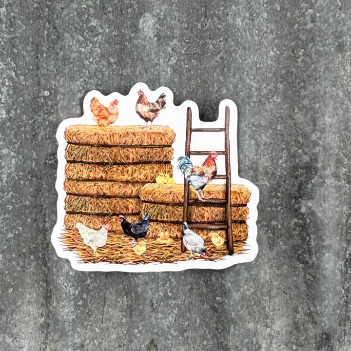 Sage & Soil - Wholesale Sticker - Chickens on Haybales Vinyl Die-Cut Sticker1