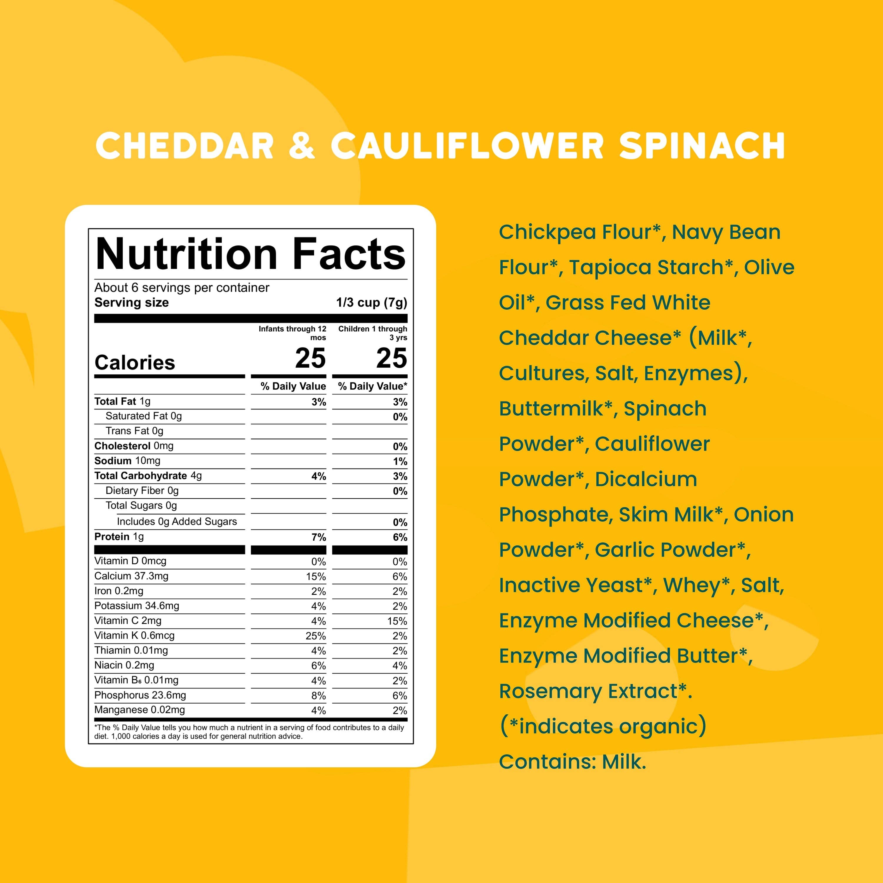 Serenity Kids - Wholesale Puffed Snack - Cheddar & Cauliflower Spinach Organic Grain Free Puffs (6 Cans)2