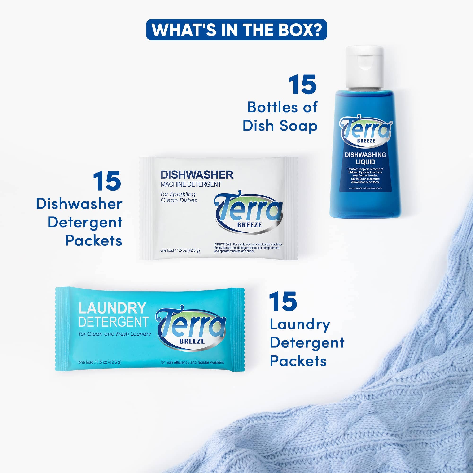 Diversified Hospitality Solutions – wholesale Diskmedel – Resetvättmedel & Diskmedel | Terra Breeze 1-Shoppe All-In-Kit Bulk Hotellstorleksbekvämligheter för AirBnB & Uthyrningar | 45 st2