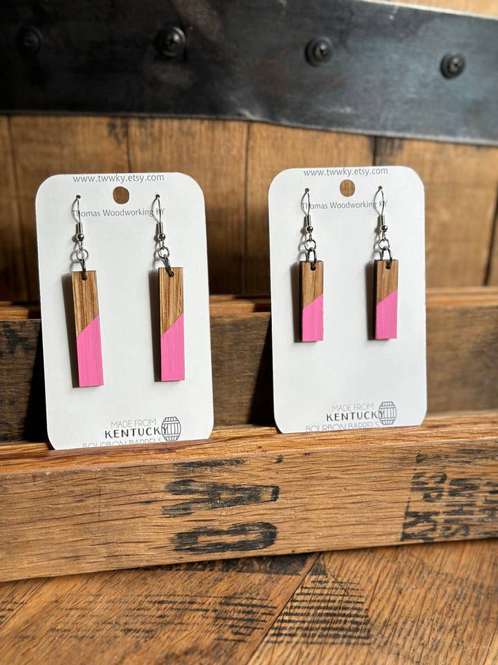 Hand Painted Bourbon Barrel Bar Earrings for wholesale by TWWKY