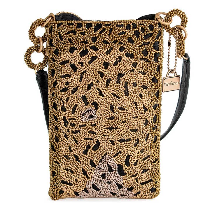 Mary Frances Accessories - Wholesale Crossbody Bag - Women's - Gone Wild Beaded Leopard Crossbody Phone Bag