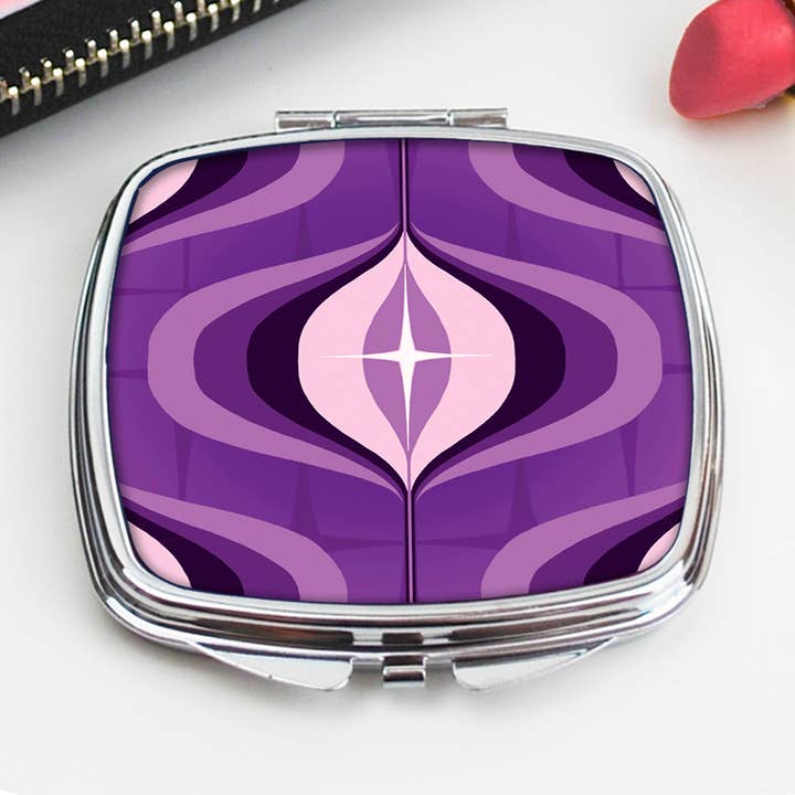 70s Op Art Compact Mirror in Purple for wholesale by InkaBilly