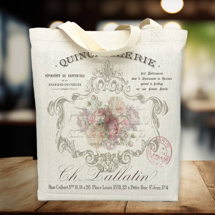 Sac fourre-tout en lin à motif floral du marché français | Sac botanique vintage pour la vente par This Joyful Home