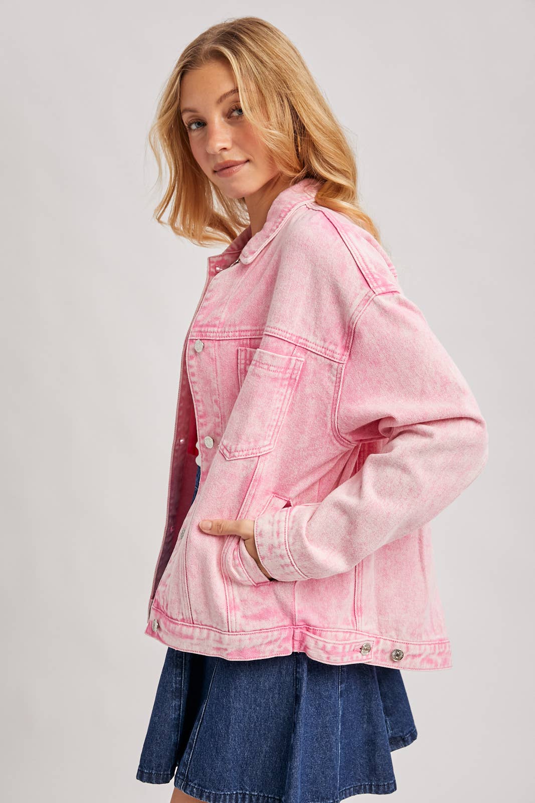 Bluivy - Venta al por mayor Cazadora vaquera - Mujer - Chaqueta oversized de mezclilla con botones35