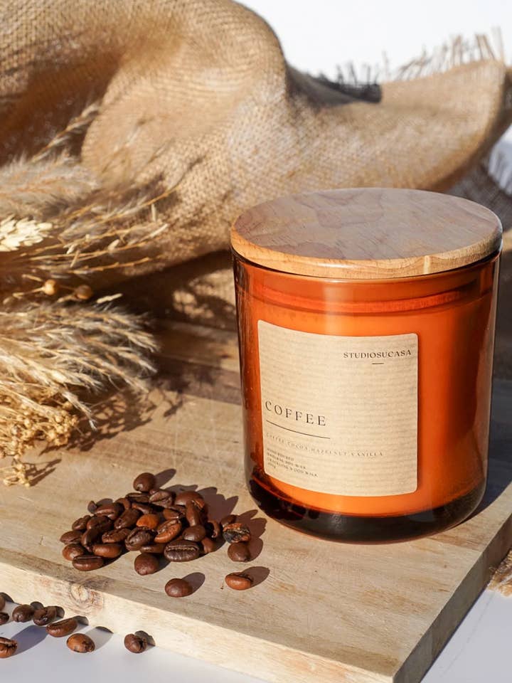Coffee Wood Wick Candle With Wooden Lid - Large 400g for wholesale by Studio Su Casa