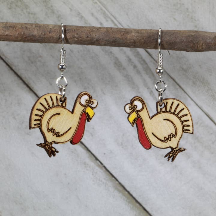 Turkey Wooden Dangle Earrings (Sir Gobble A lot) for wholesale by Cates Concepts