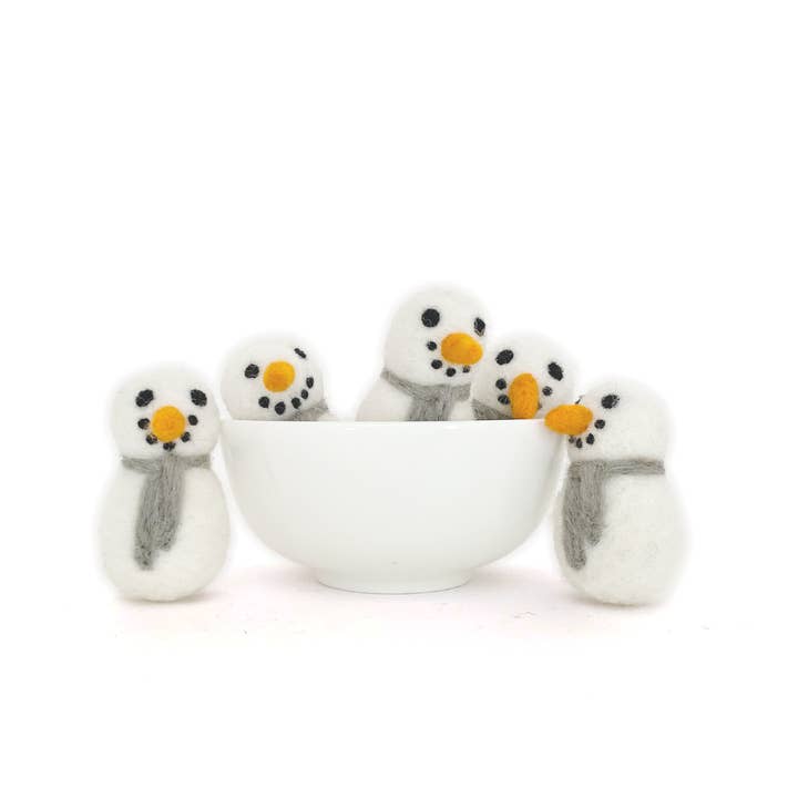 Felt Snowman with Gray Scarf for wholesale by Sheep Farm Felt