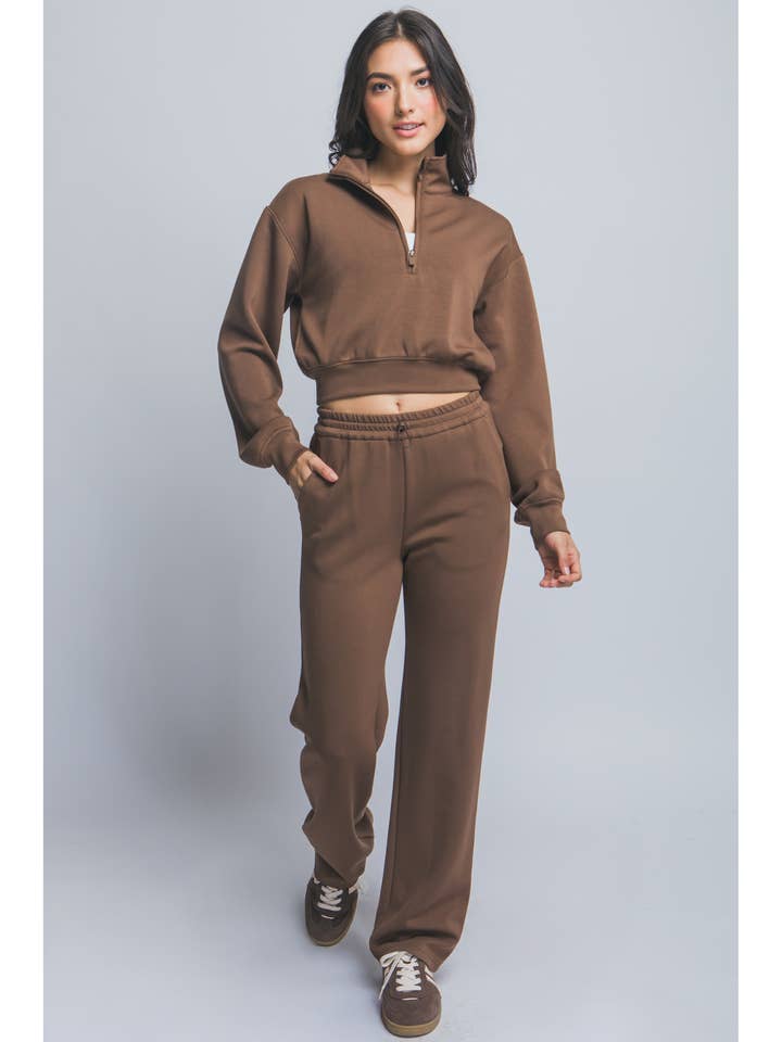 Halb Reißverschluss Cropped Sweatshirt und Hose Set für den Großhandel von ITSSY