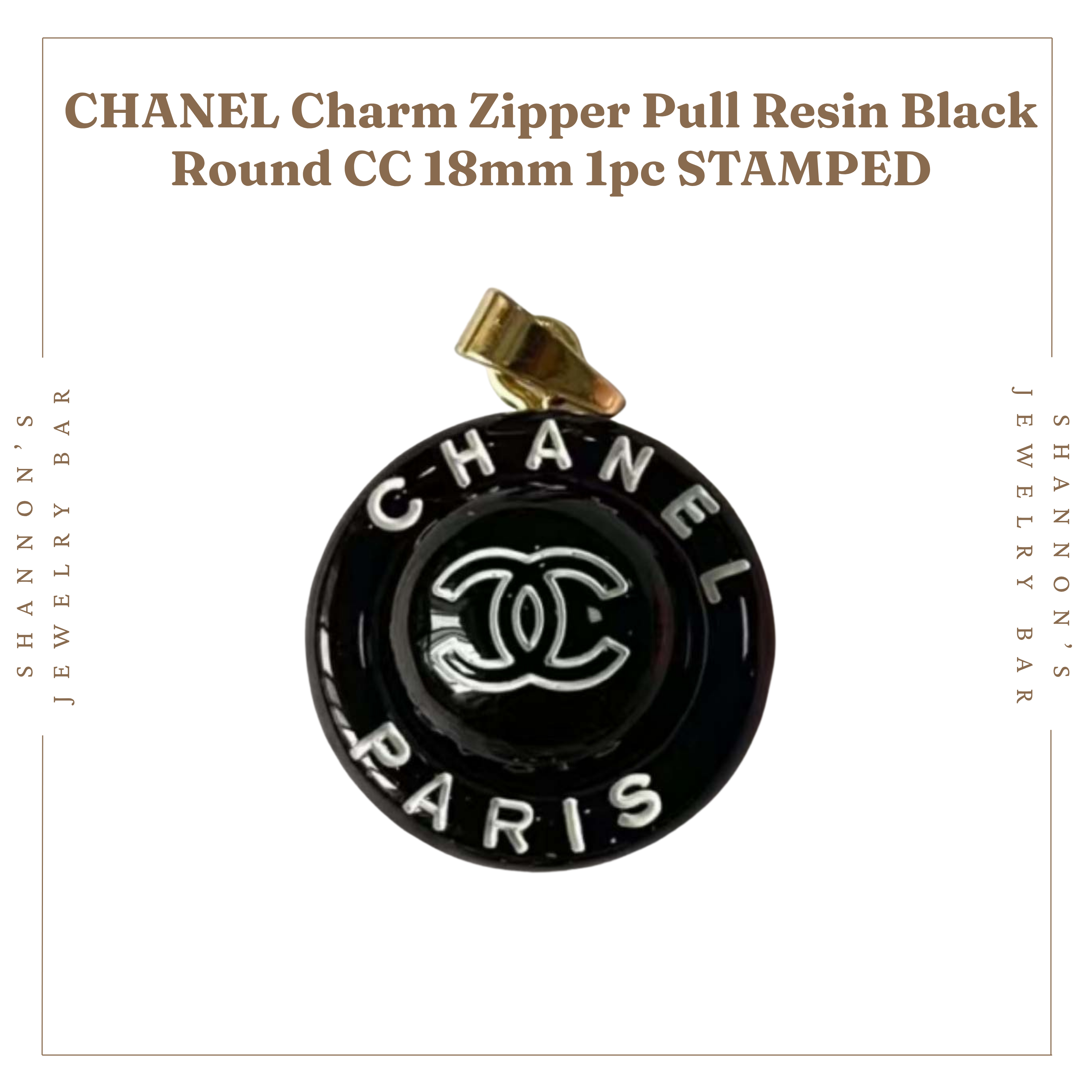 Shannon's Jewelry Bar – Engroshandel Vedhæng/charm – CHANEL Charm Lynlås Træk Harpiks Sort Rund CC 18mm3