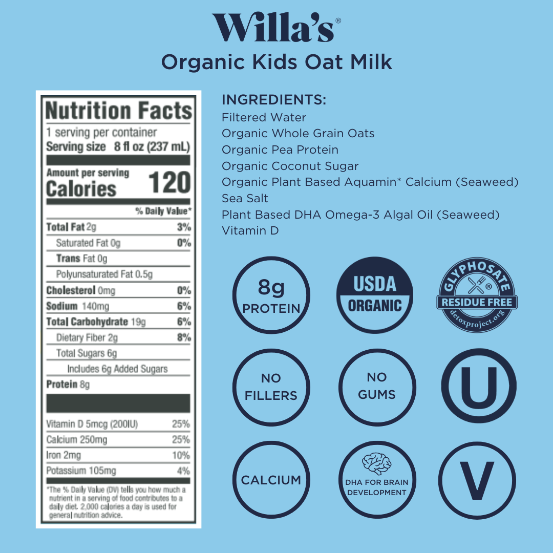 Willa's Organic Oat Milk - Wholesale Non-Dairy Milk - Willa's Organic Kids Mini Oat Milk with Protein & Calcium3