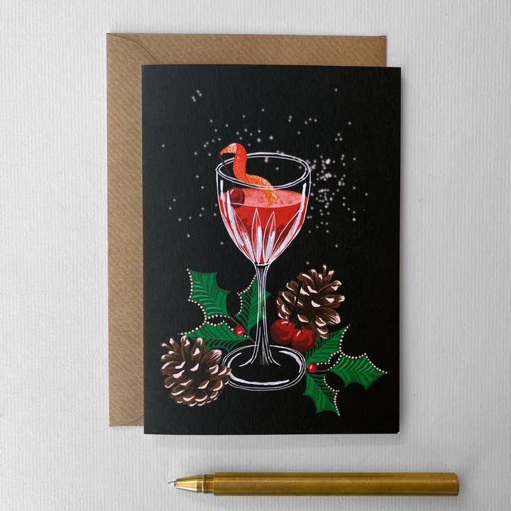 Blood and Sand Cocktail kerstkaart voor wholesale door Katie Clement Illustration