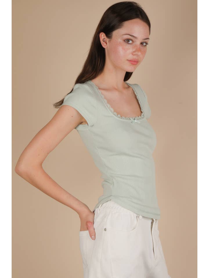 VERY J - Vente Haut en maille – femme - NT12169-Haut en maille côtelée avec dentelle et nœud7