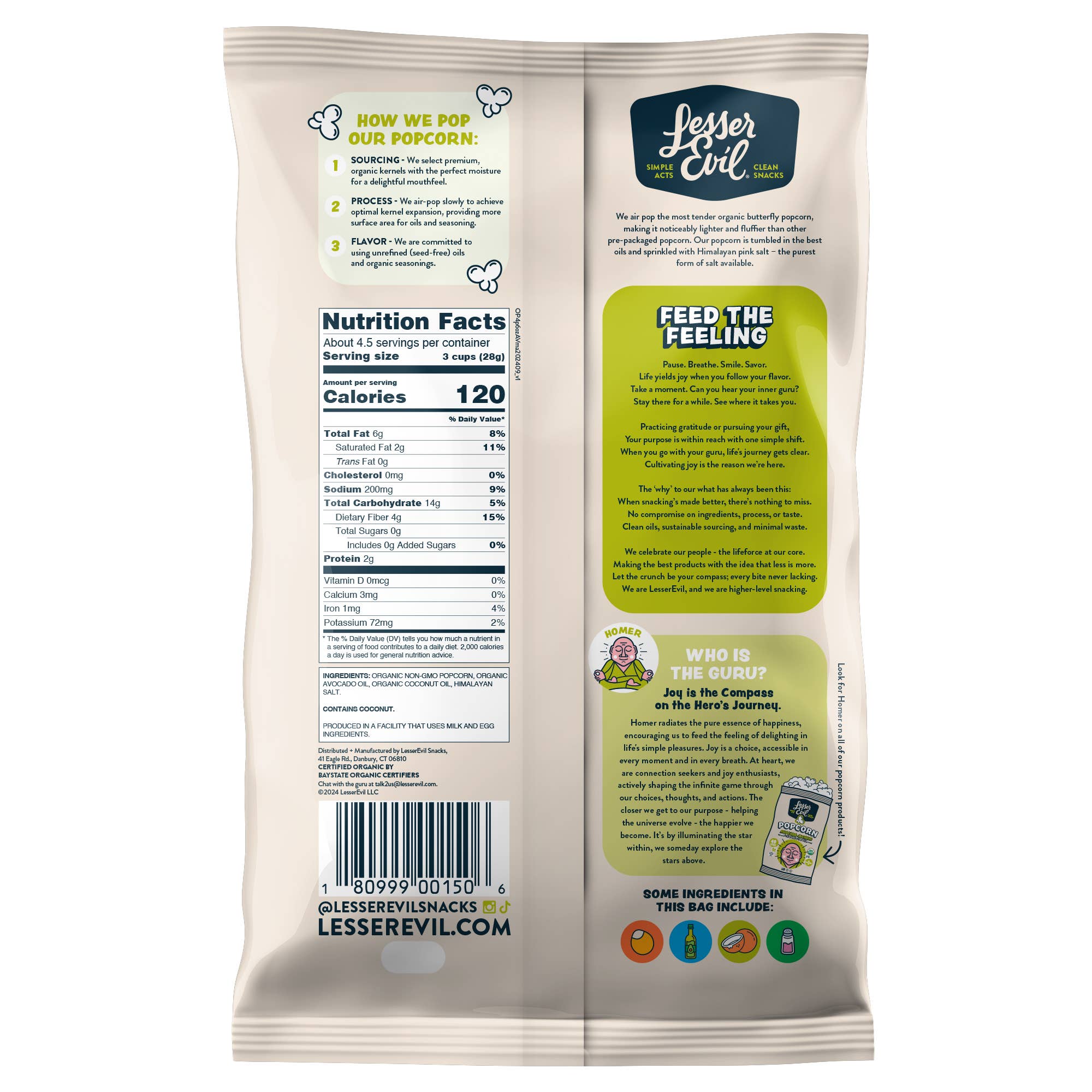 LesserEvil - Wholesale Popcorn - Organic Popcorn, Avocado-licious 4.6 oz1