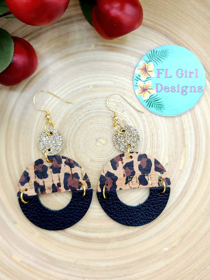 Leopard og sort Hoop kork øreringe for engroshandel hos FL Girl Designs