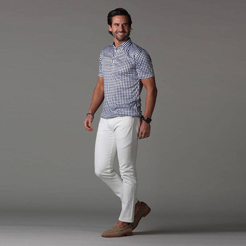 Collars & Co. - Wholesale Polo - Men's - Semi-Spread Collar Polo Black Gingham3