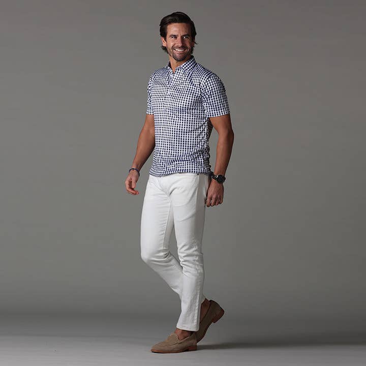 Collars & Co. - Wholesale Polo - Men's - Semi-Spread Collar Polo Black Gingham3