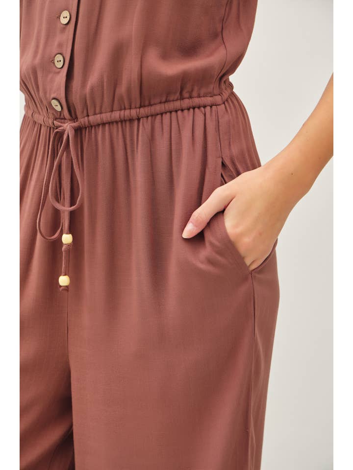 Be Cool - Wholesale Jumpsuit - Women's - BUTTON UP V-NECK JUMPSUIT