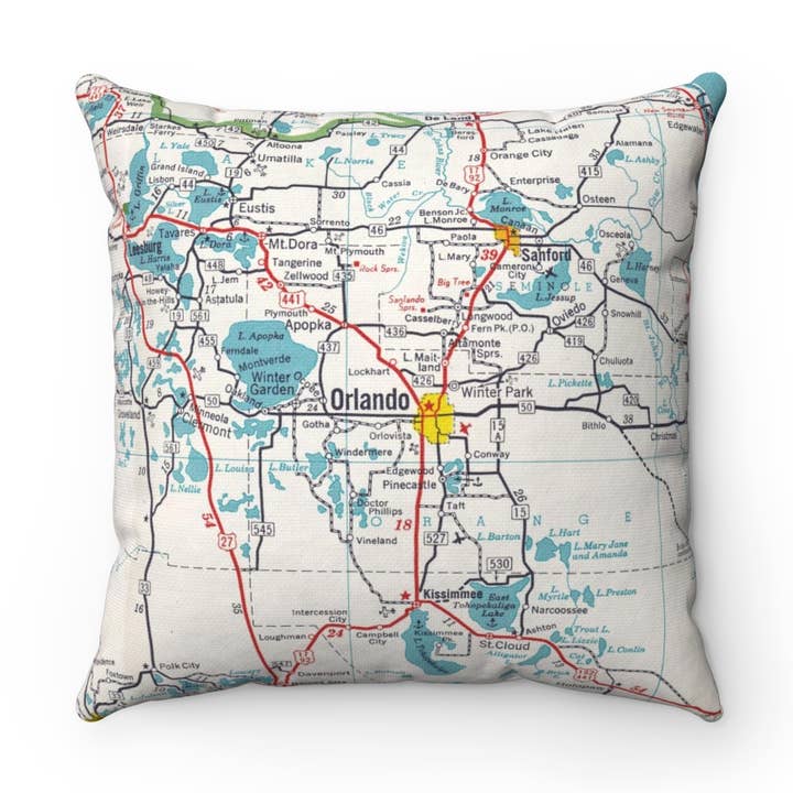 Orlando Florida Map Pillow– 18" Square Throw Pillow for wholesale by Daisy Mae Designs