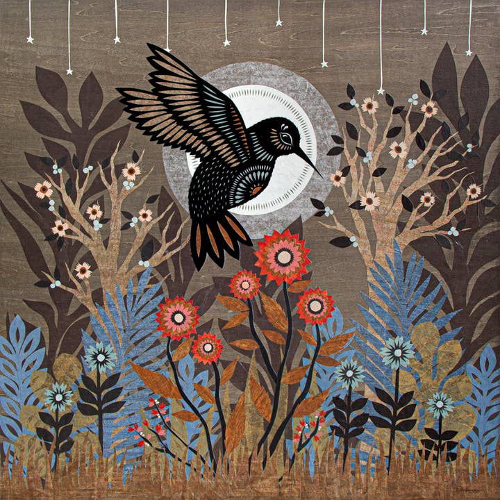 The Moonlight's Hum — Impression artistique sur papier découpé 16 x 16 pouces pour la vente par Rural Pearl: Cut Paper Art by Angie Pickman