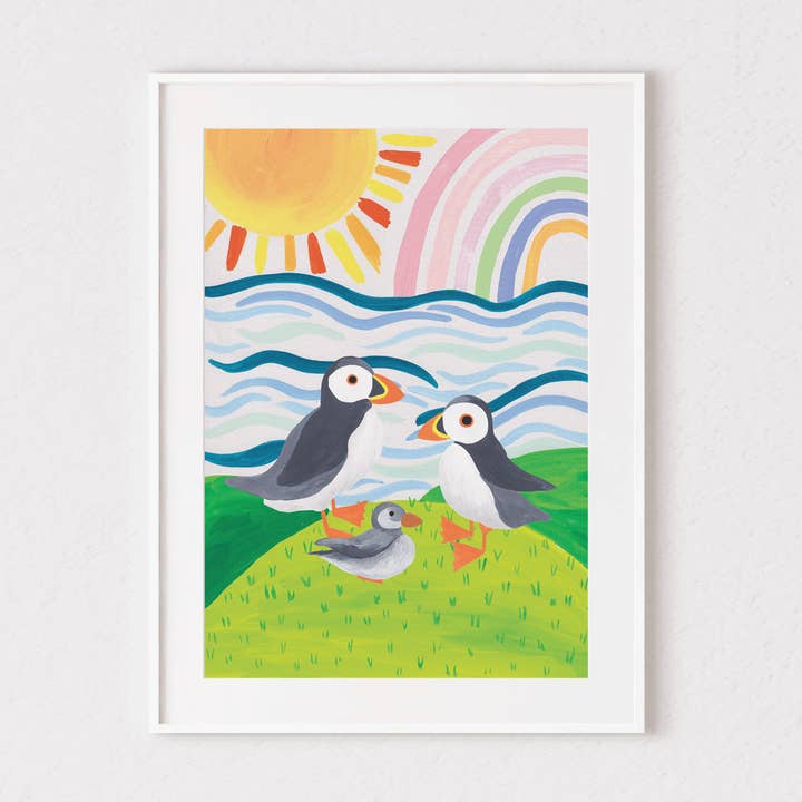 Puffin family Impressão artística por atacado de Charlotte Farr Illustrations