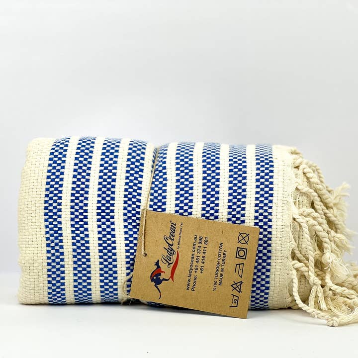 Blå firkantede striber -% 100 Originale tyrkiske bomuldshåndklæder for engroshandel hos LADY OCEAN