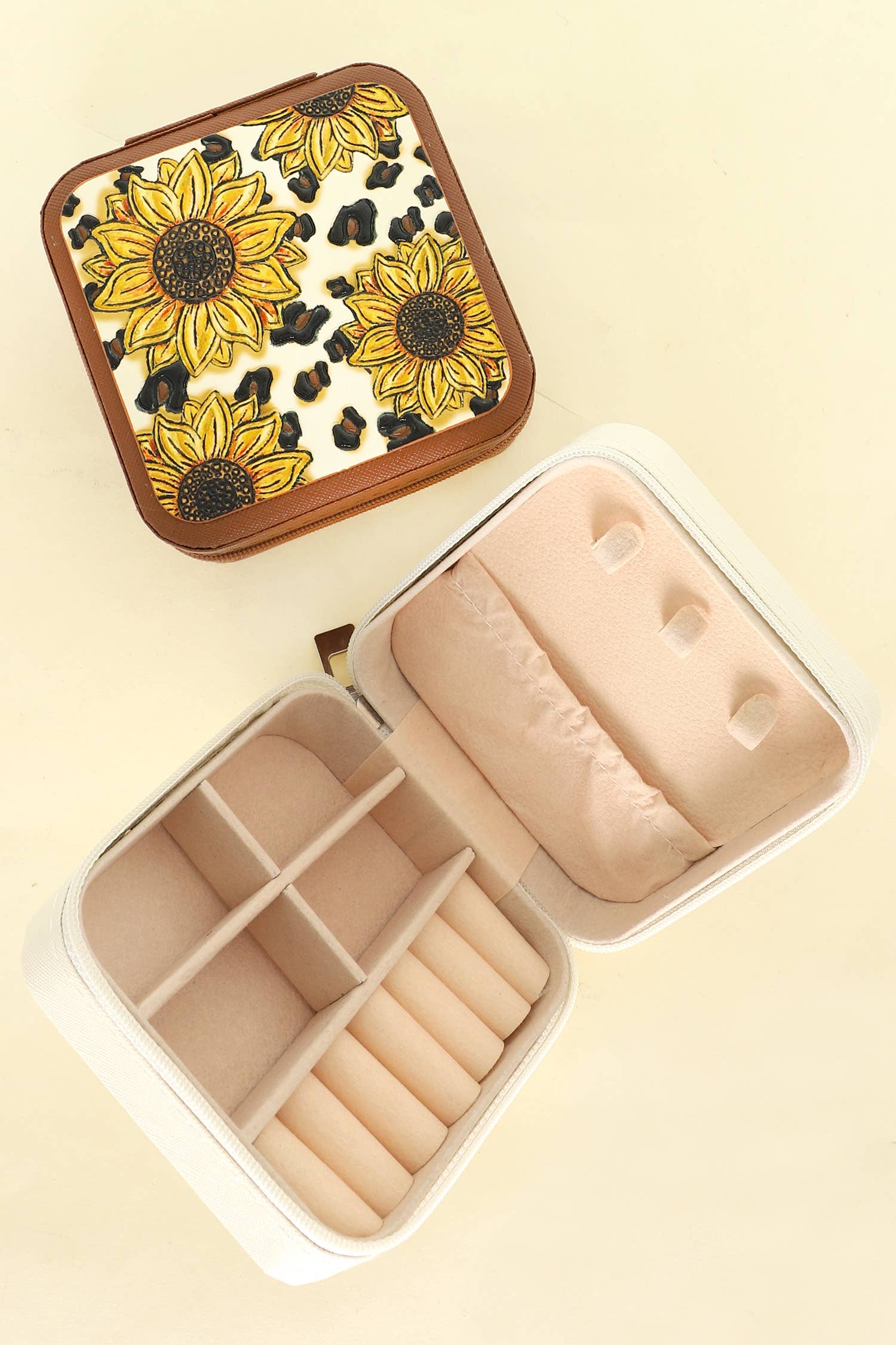 SP Sophia Collection - Wholesale Jewelry Box/Organizer - Western Sunflower Tooled Leather Jewelry Box 1
