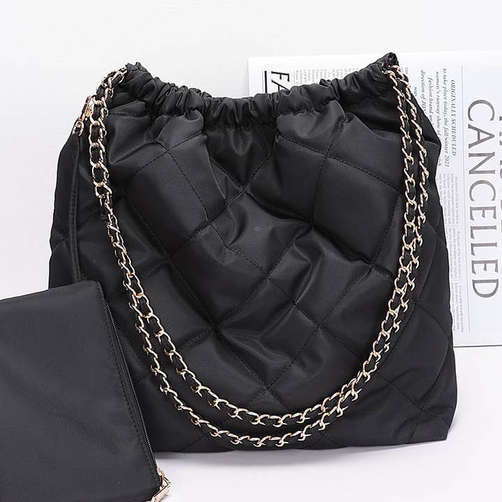 Quilted Padding Nylon Metal Chain Shoulder Bag for wholesale by 3AM BY H&D ACCESSORIES