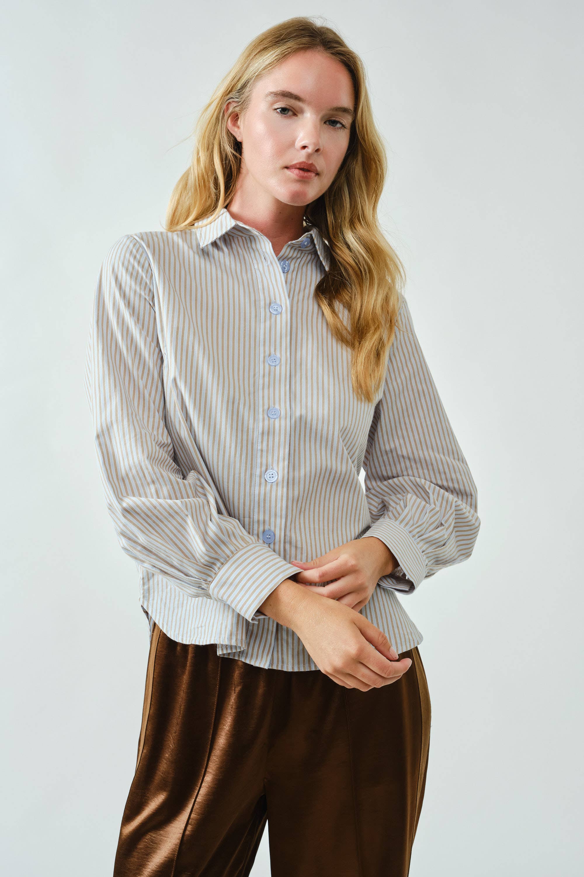 Aaron & Amber - Wholesale Button Down Shirt - Women's - AJT5186 SOFT WASHED STRIPED COTTON SHIRTS10
