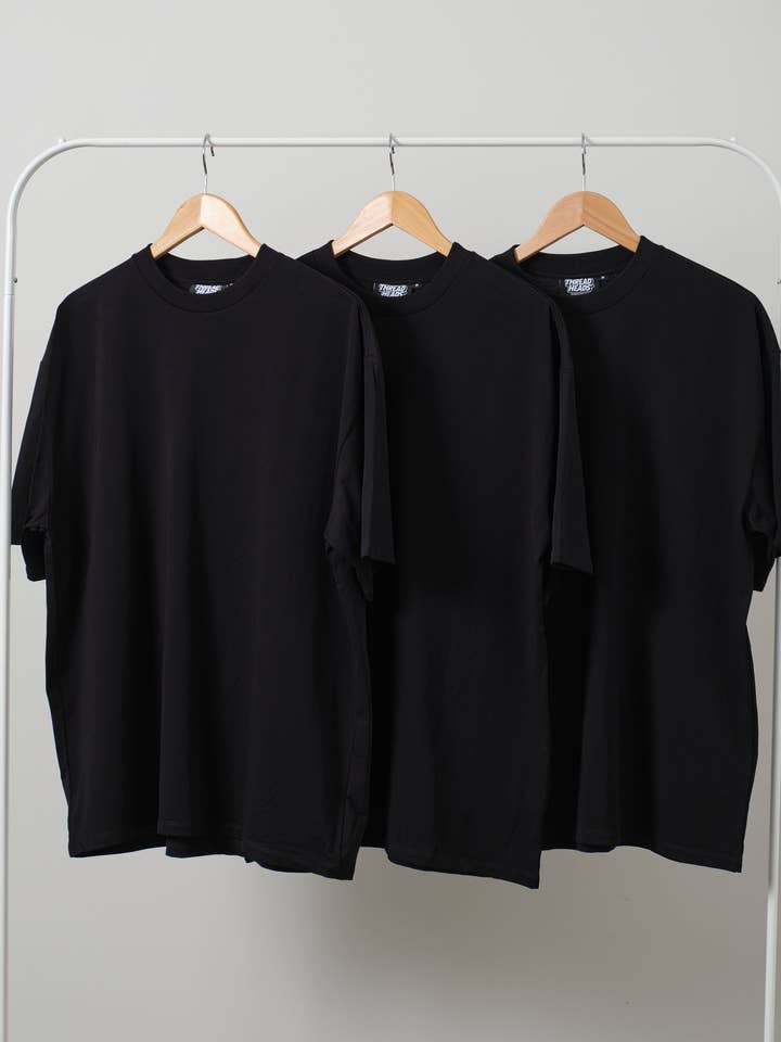 Oversized T-shirt, set van 3 stuks: zwart voor wholesale door Threadheads