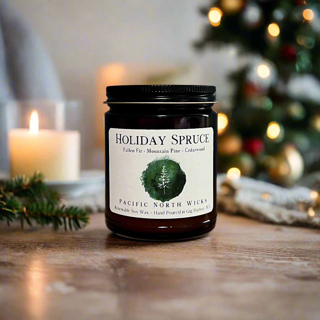 Pacific North Wicks - Wholesale Jar/Filled Candle - Holiday Spruce Candle | Evergreen, Pine, Fir Scent | Soy 4