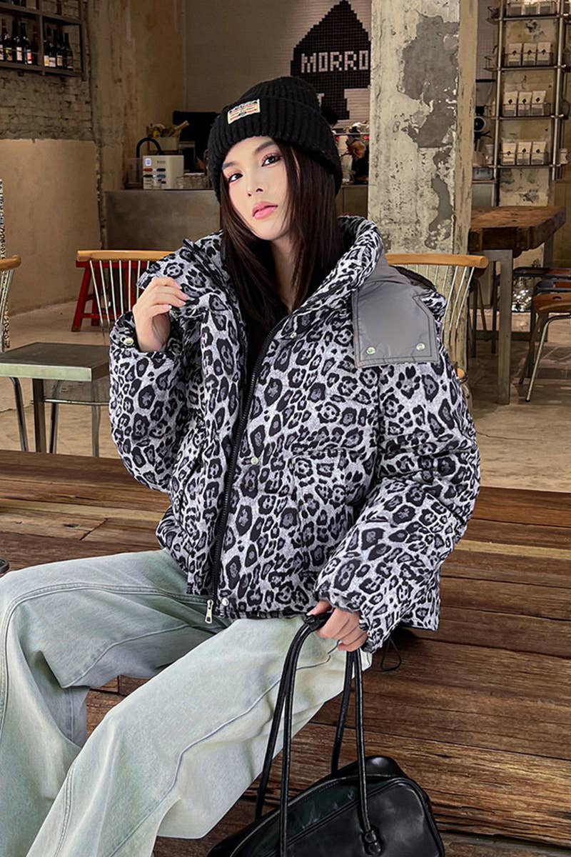 Lily Clothing - Wholesale Jacket - Women's - Hooded contracted leopard cotton-padded jacket3