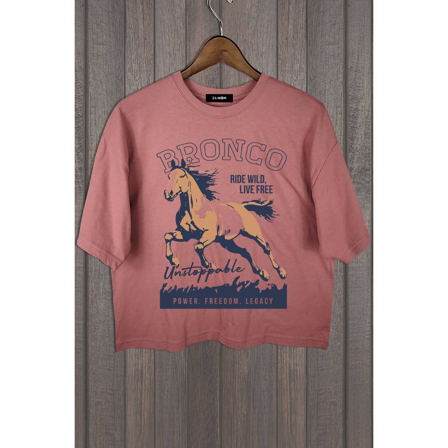 2&moon - Wholesale Screen Printed T-Shirt - Women's - BRONCO UNSTOPPABLE TOP2