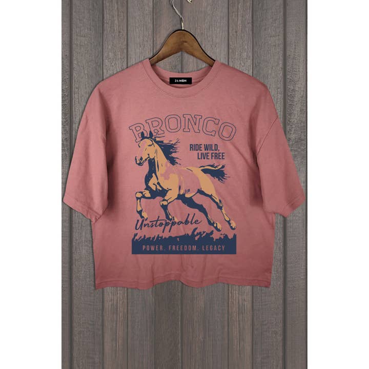 2&moon - Wholesale Screen Printed T-Shirt - Women's - BRONCO UNSTOPPABLE TOP2