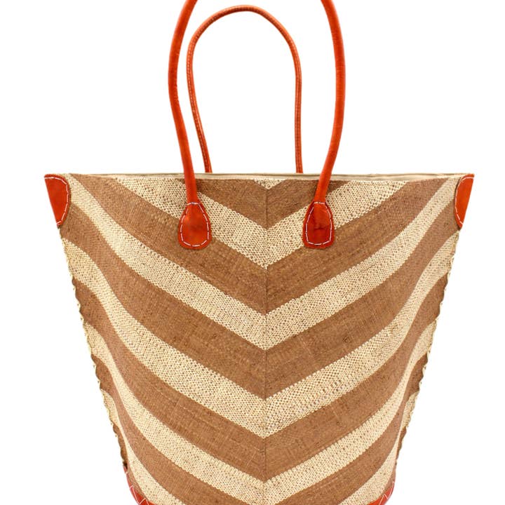 Shebobo - Wholesale Shoulder Bag - Unisex - Santa Cruz Wide Stripe Chevron Large Straw Tote Bag
