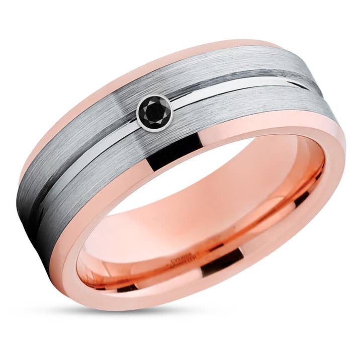 Bague de mariage en or rose - Bague en diamant noir - Bague de mariage en tungstène - Bague de mariage pour homme - Bracelet pour la vente par Lucky Love Rings