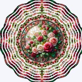 Girador de viento metálico con rosas rosadas, elegante decoración para el jardín para venta al por mayor de Uniquely Designed By Rebecca