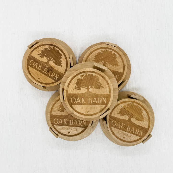 Set of 4 Round Bamboo Coasters With Holder for wholesale by A Touch of You By Jackie