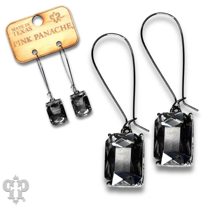 Rectangle rhinestone on kidney wire earring for wholesale by Pink Panache Brands