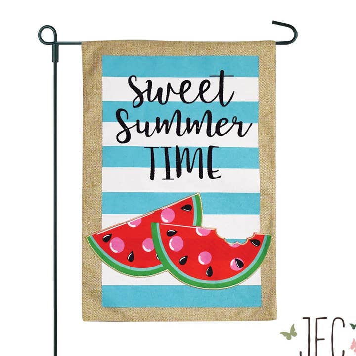 Watermelon Burlap 2-Sided Garden Flag 12.5x18" for wholesale by JEC Home Goods Inc