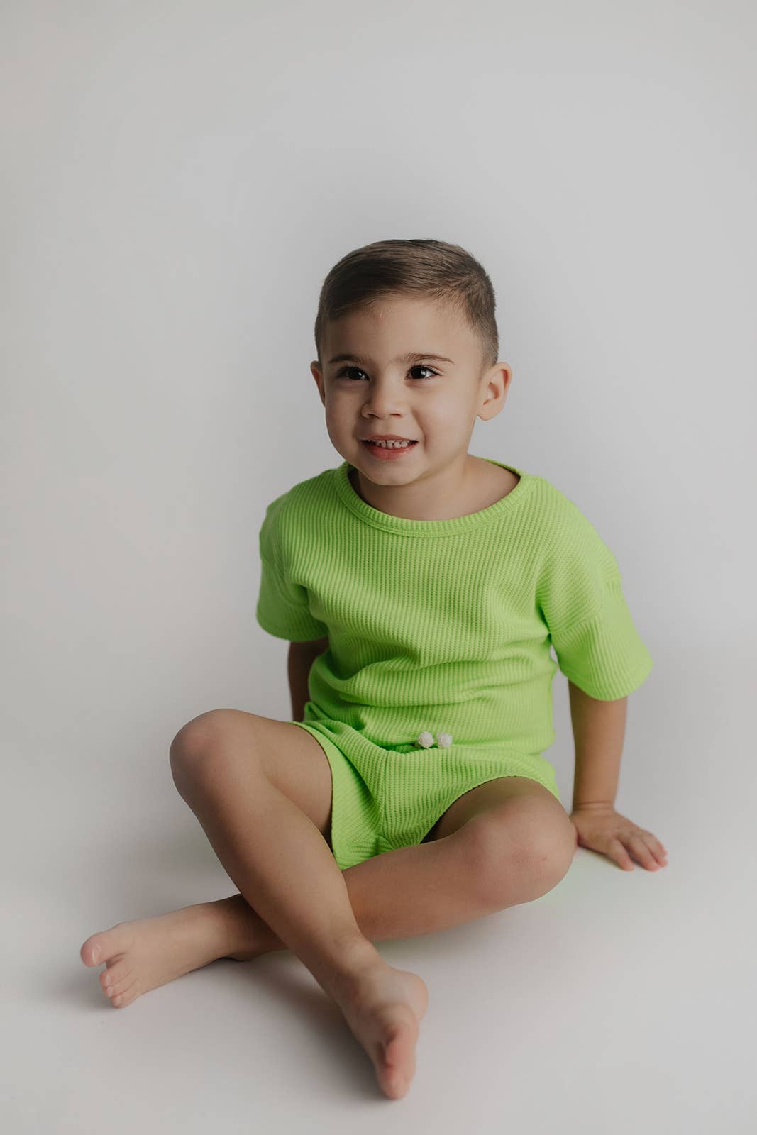 Three Little Tots – wholesale Top & short set – Kids – Lime Green Summer Waffle Toddler Top & Bottom Set6