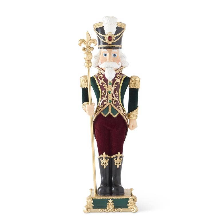 RC Home Decor – wholesale Holiday nutcracker – 35.25" Green & Burgundy Velvet Nutcracker Soldier with Staff – Grand Christmas Figurine0