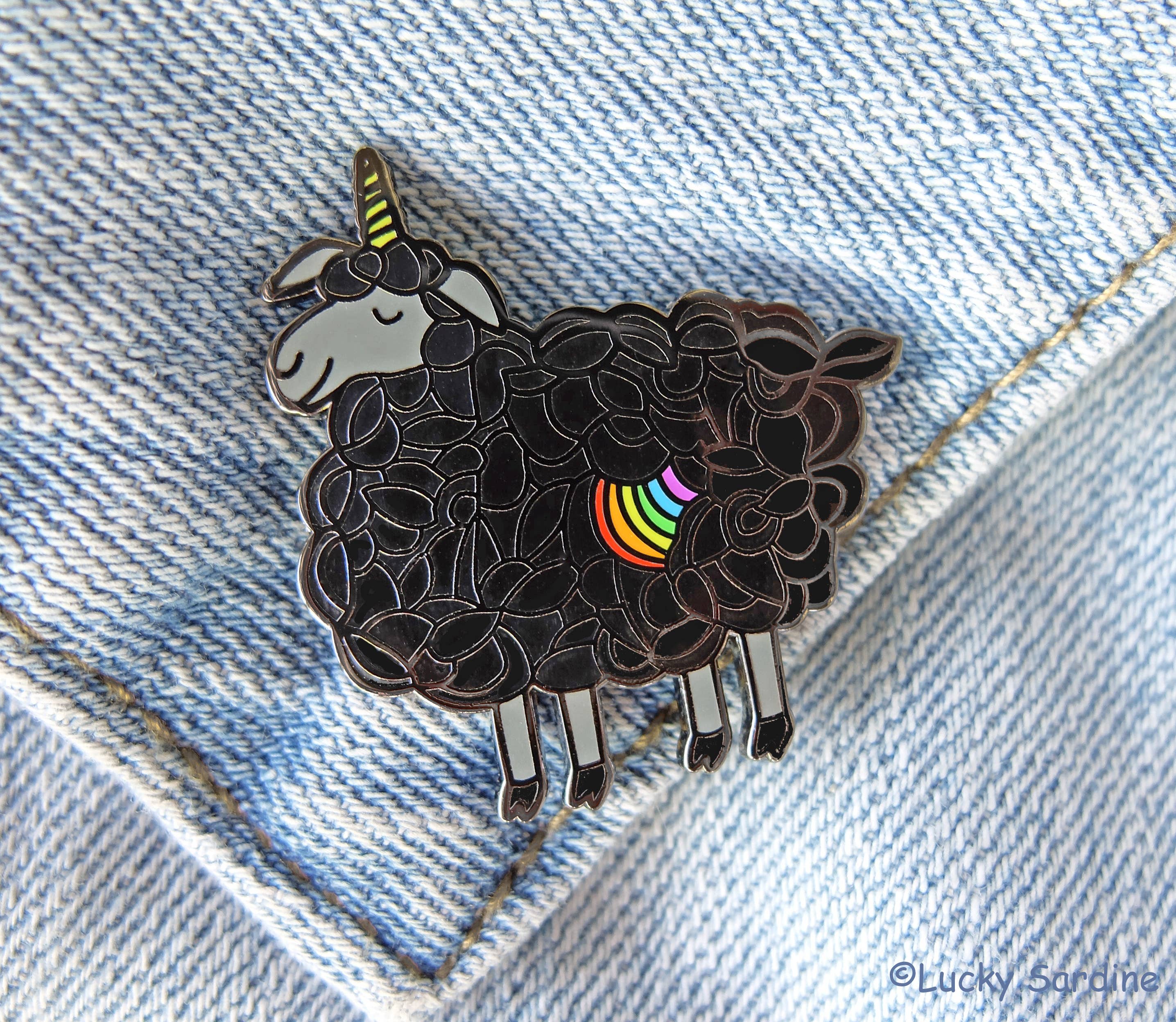 Lucky Sardine - Wholesale Lapel Pin/Button - Black Sheep Unicorn, Rainbow Magical Enamel Pin4