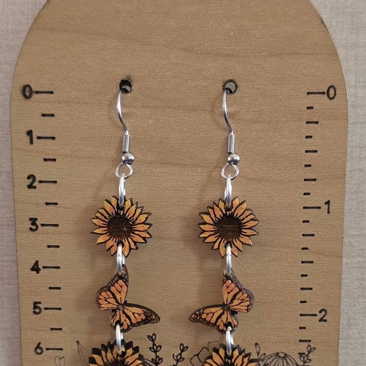 Silver Birch Designs Jewelry - Wholesale Dangle Earrings - Sunflower Monarch Butterfly Maple Earrings/ Hypoallergenic1