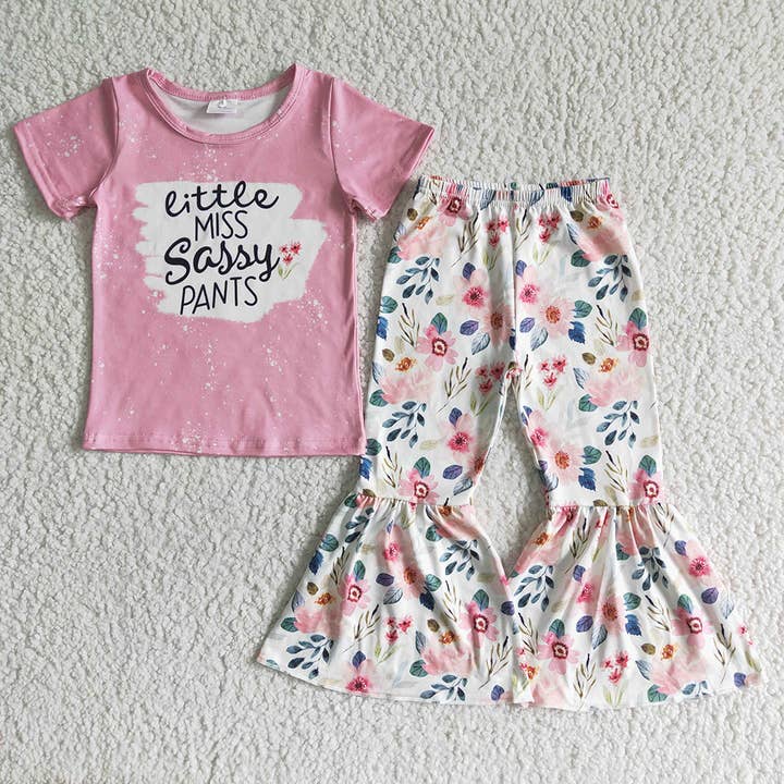 Aier Wholesale - Wholesale Top & Pant Set - Kids - Baby Girls fashion little miss sassy bell pants clothing set