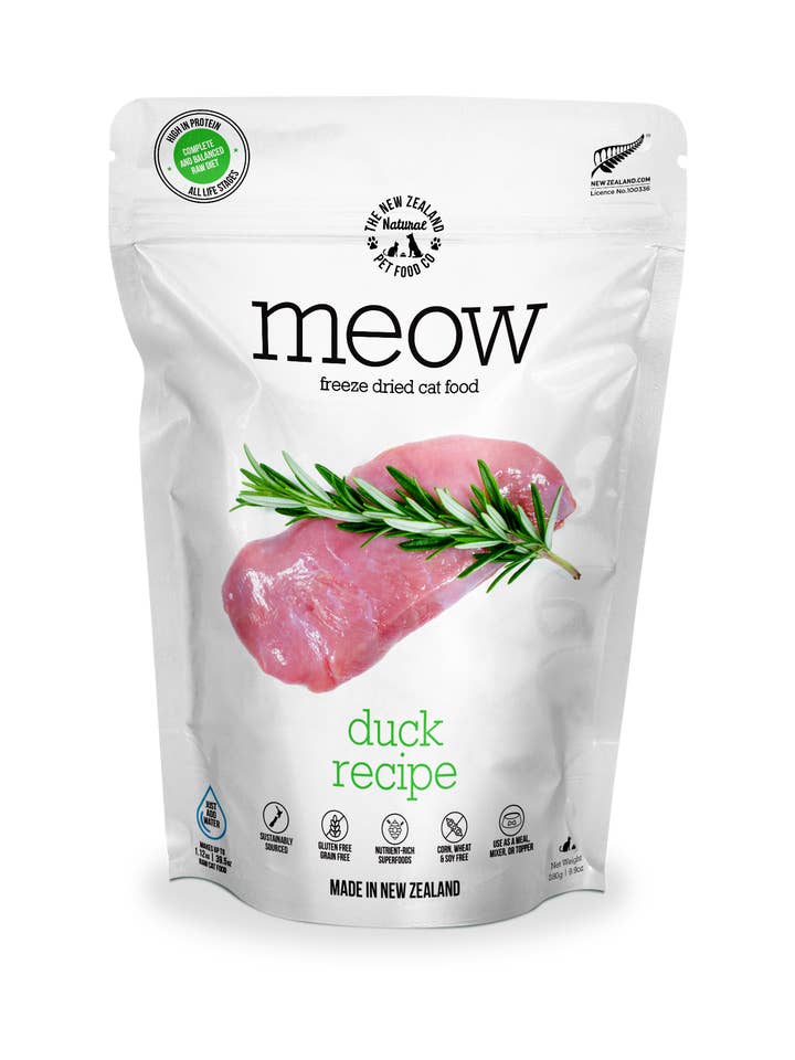 Meow Duck Freeze Dried Cat Food 1.76oz | 9.9oz for wholesale by The New Zealand Natural Pet Food Co
