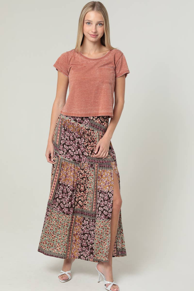 ANGIE - Wholesale Skirt - Women's - B6B26-A947 PRINTED MAXI SKIRT WITH SIDE SLIT0