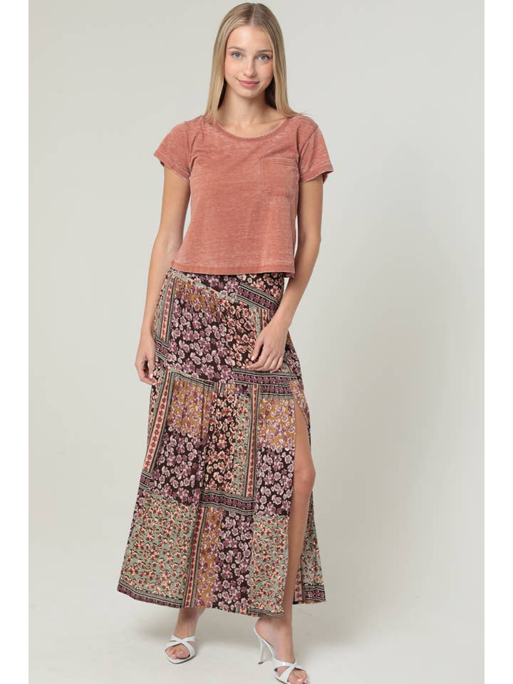 ANGIE - Wholesale Skirt - Women's - B6B26-A947 PRINTED MAXI SKIRT WITH SIDE SLIT