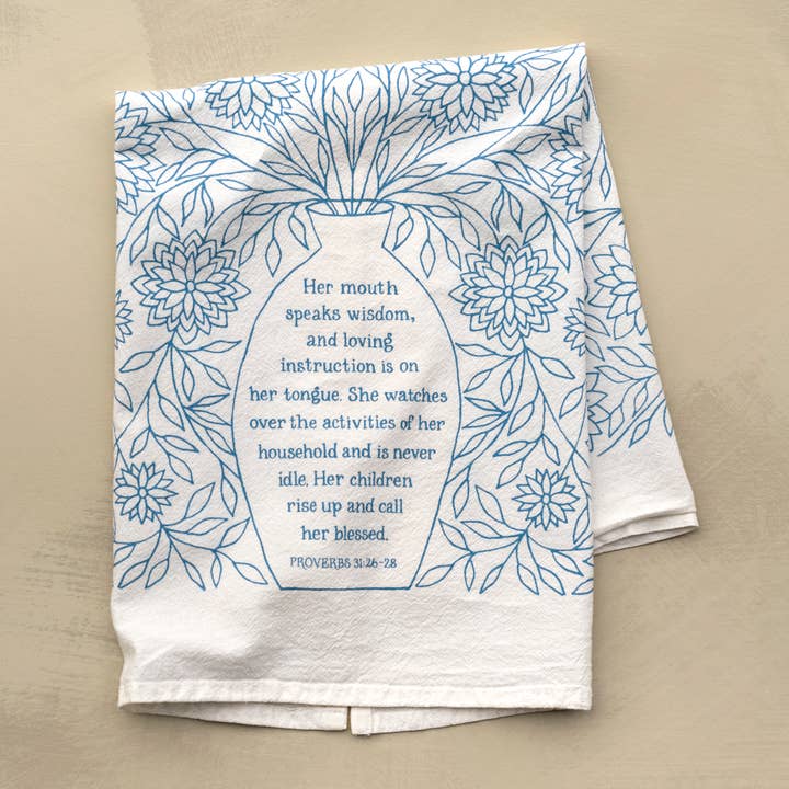 Little Things Studio - Wholesale Tea Towel - Call Her Blessed Scripture Tea Towel