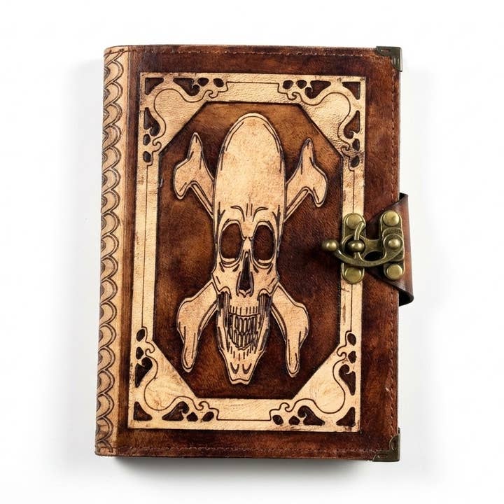 Skull Vintage Look Distressed Leather Journal Grimoire Diary for wholesale by ML Marcaleather