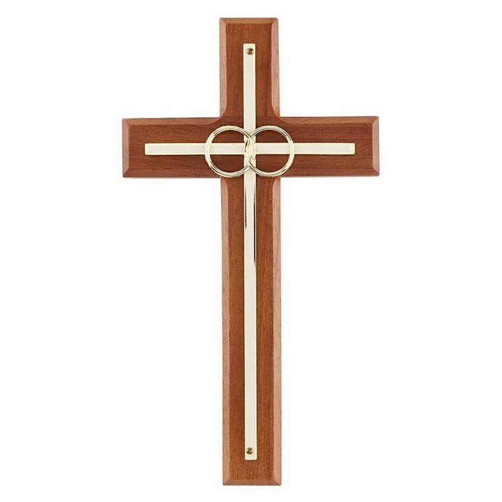 Overlay Wedding Cross With Gold Rings for wholesale by Christian Brands Catholic